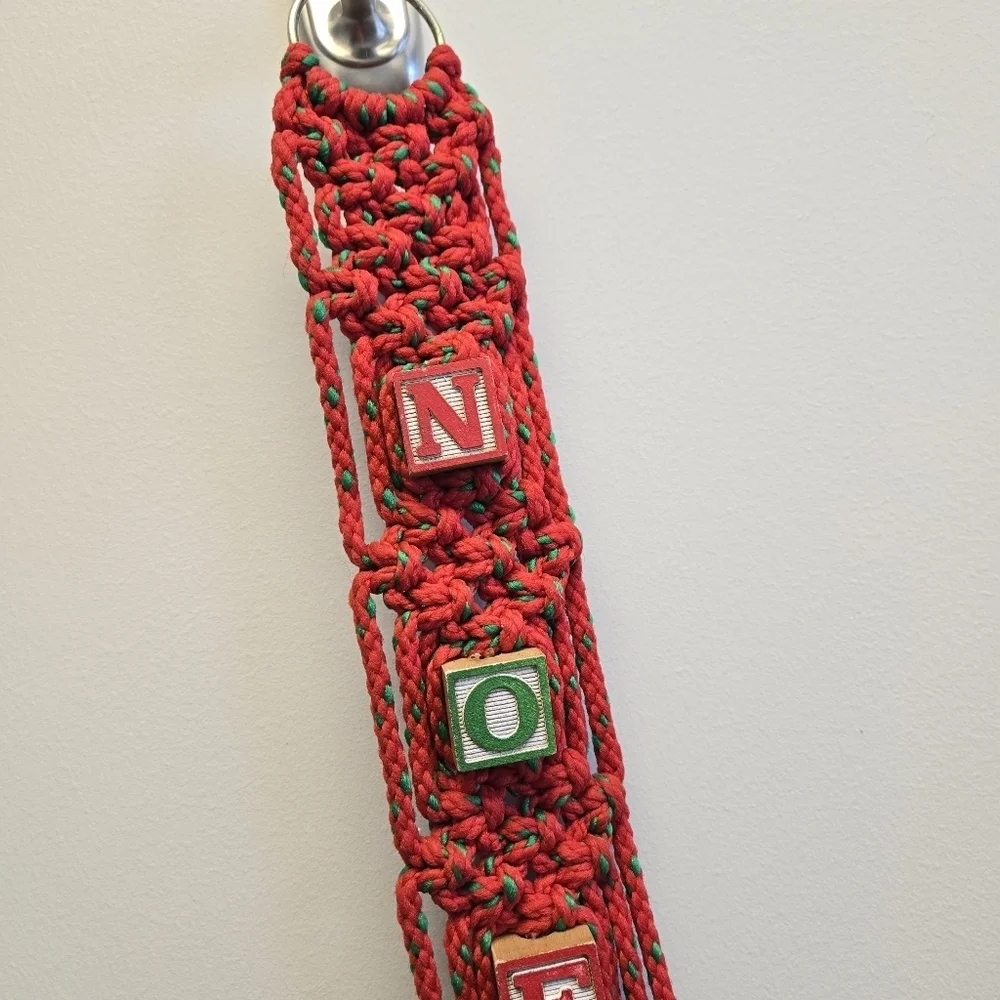Noel Christmas Macrame with Toy Letter Blocks Vintage Decor